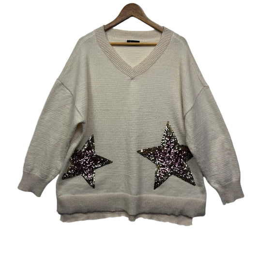 beme Jumper Size 16 18 Cream Stars Sequins Long Sleeve