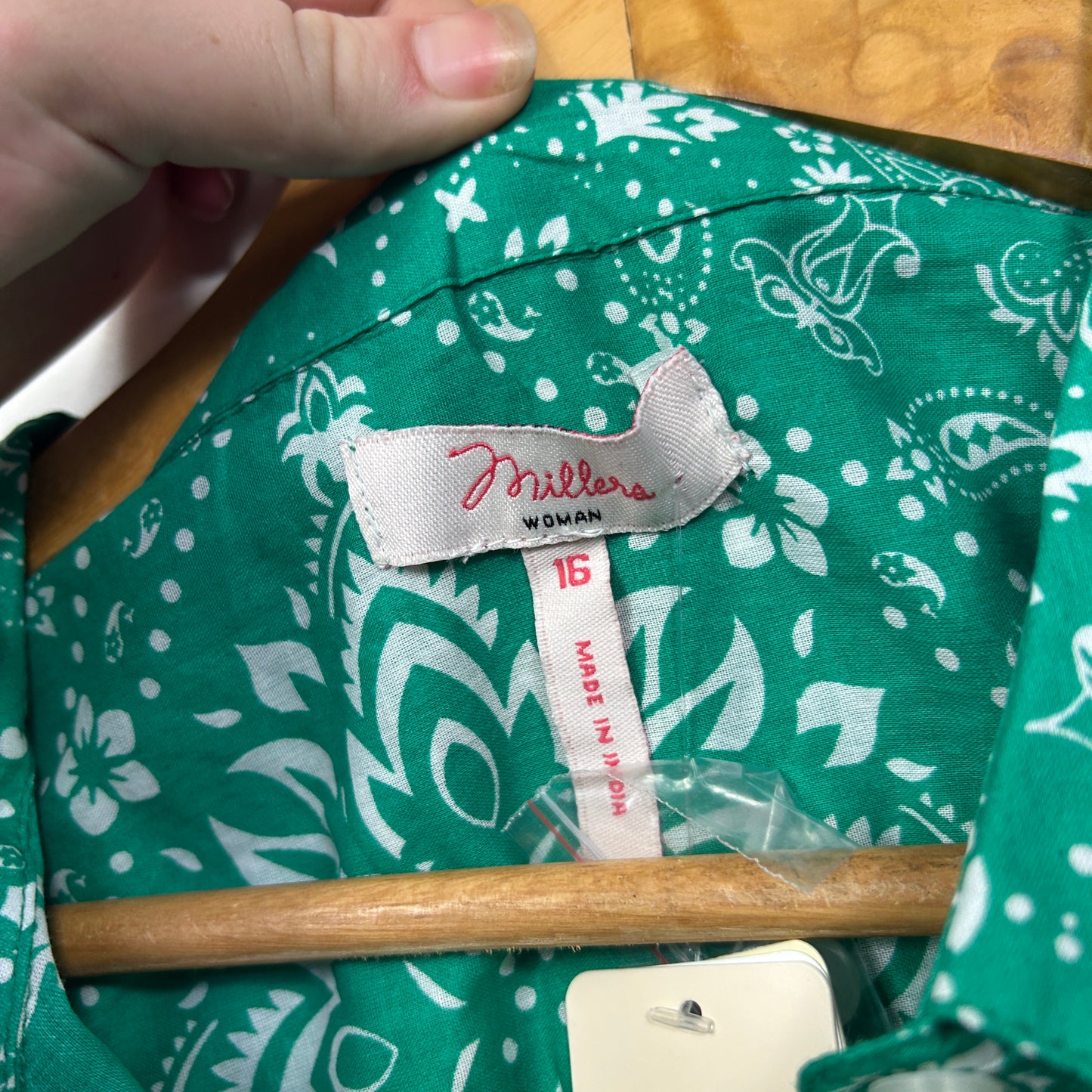 Millers Green Paisley Print Shirt -  Size 16