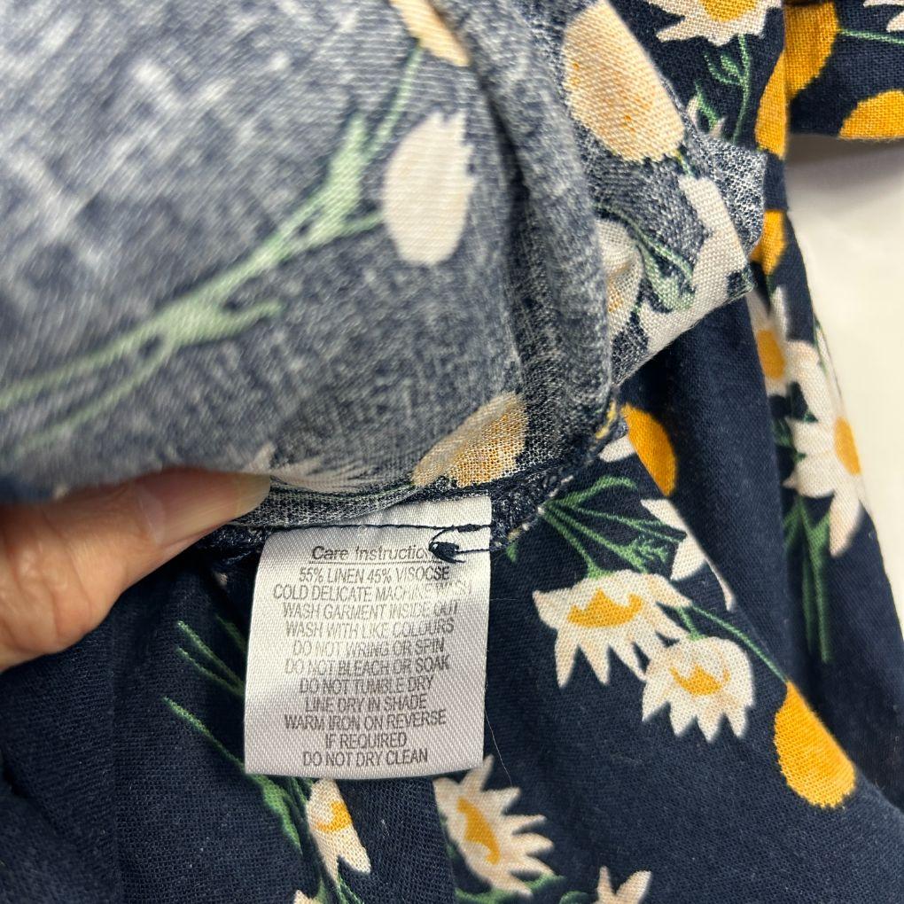 Princess Highway Navy Linen Blend Floral Dress - Size 16