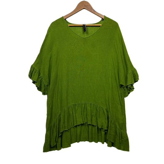 Taking Shape Linen Blend Top Size 16 Small Plus Green Short Sleeve Layered