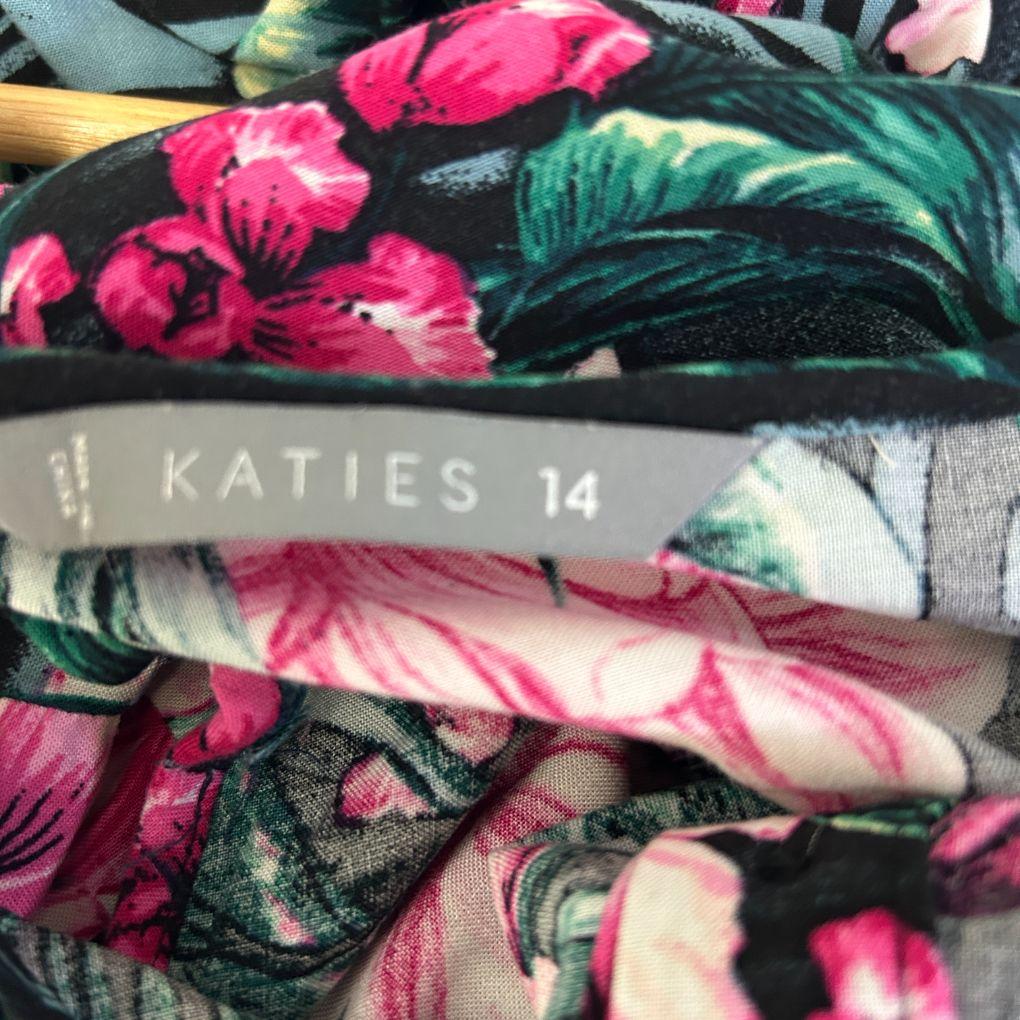 Katies Black Tropical Floral Maxi Dress - Size 14