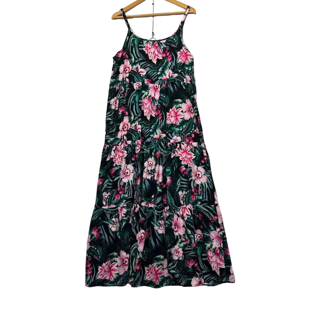 Katies Black Tropical Floral Maxi Dress - Size 14