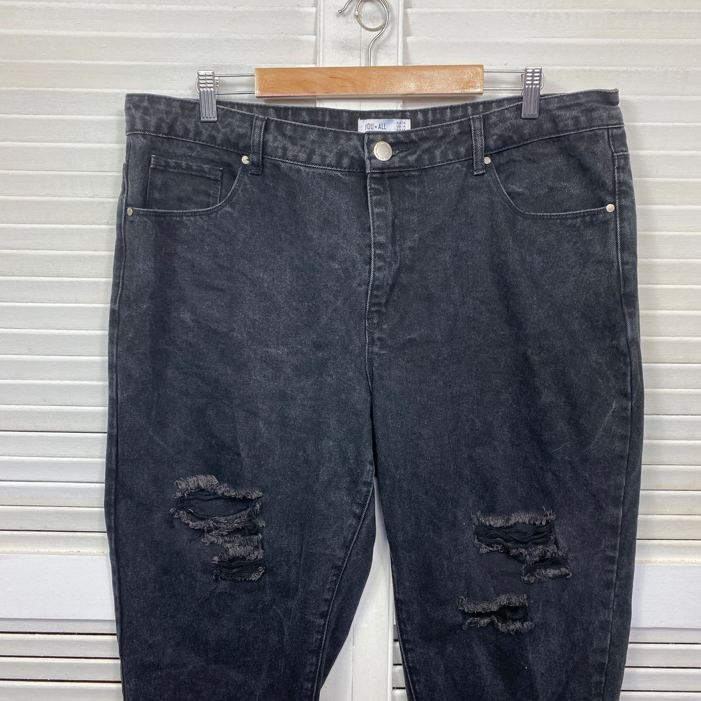 You & All Denim Jeans Size 18 Black Distressed Pockets