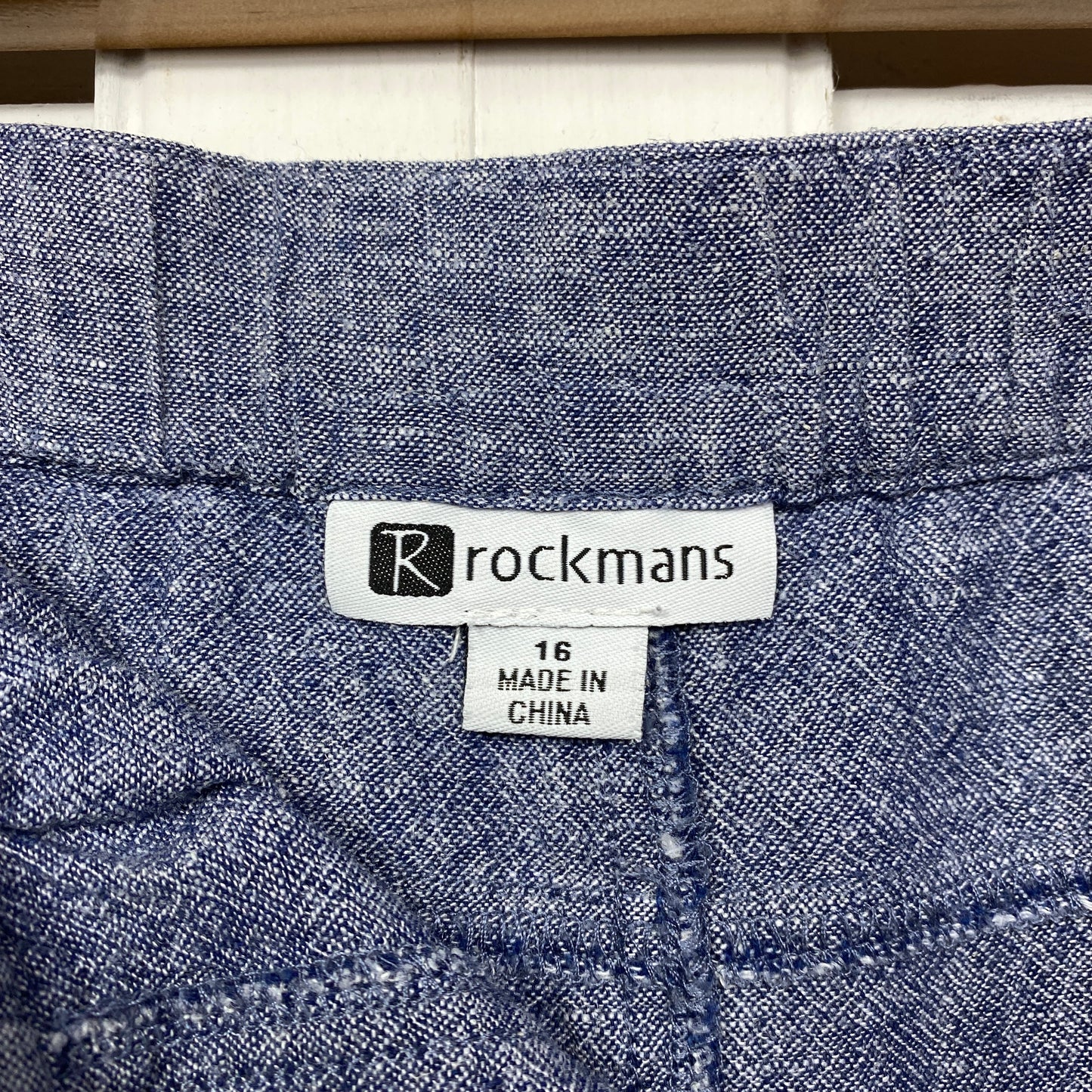 Rockmans Linen Skirt Size 16 Pockets Blue Drawstrng Short Length