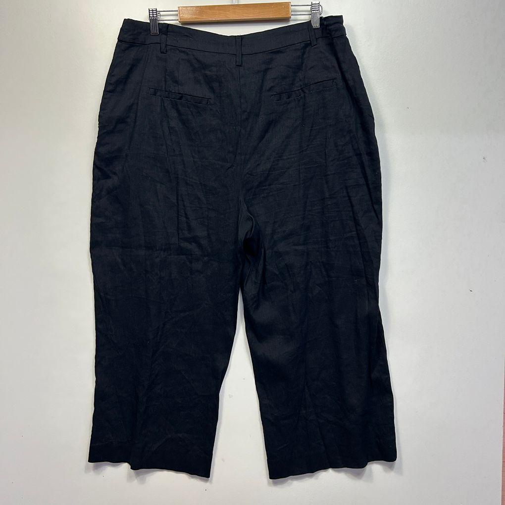 Basque Curve Black Linen Pants - Size 16