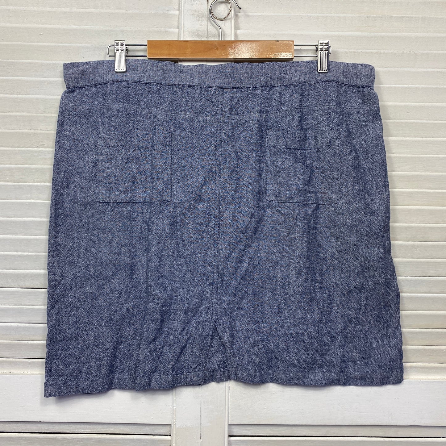 Rockmans Linen Skirt Size 16 Pockets Blue Drawstrng Short Length