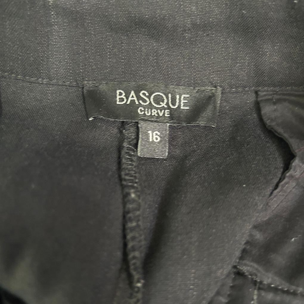 Basque Curve Black Linen Pants - Size 16