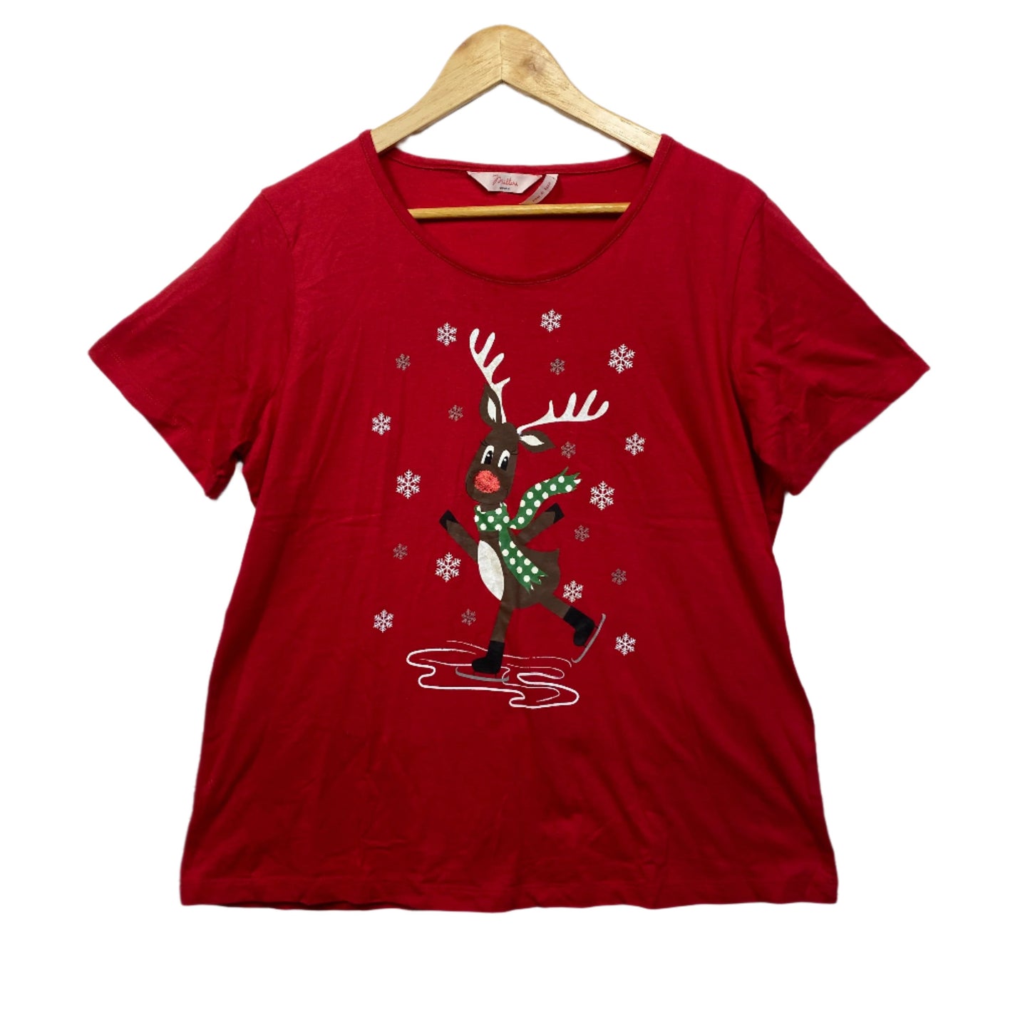 Christmas Tshirt Size 14 Red Short Sleeve Raindeer Millers