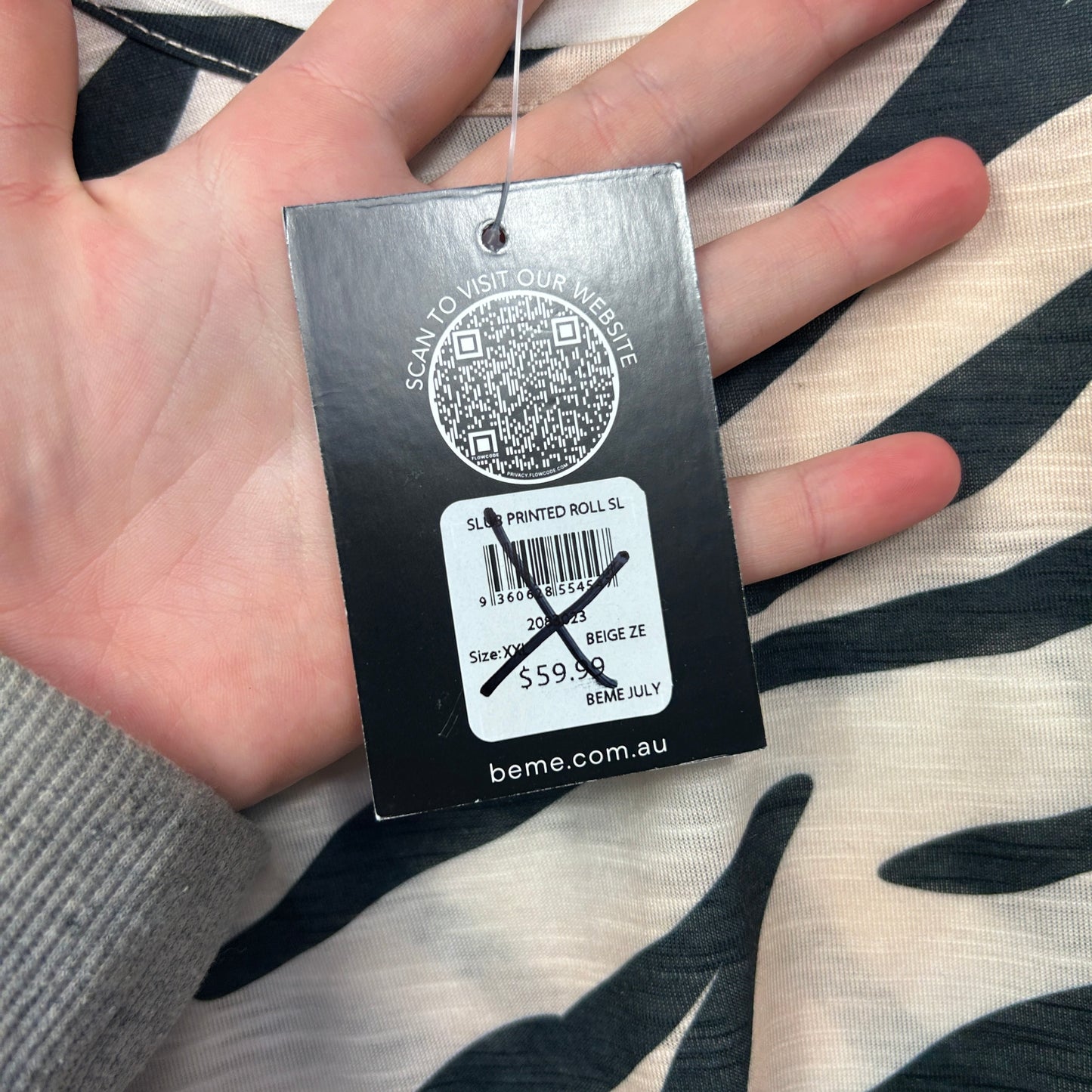 Beme July Beige and Black Zebra Print Top - Size 24