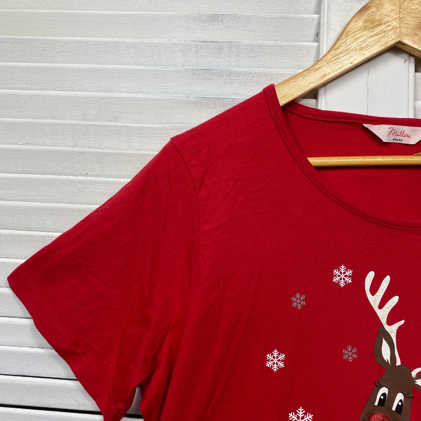 Christmas Tshirt Size 14 Red Short Sleeve Raindeer Millers