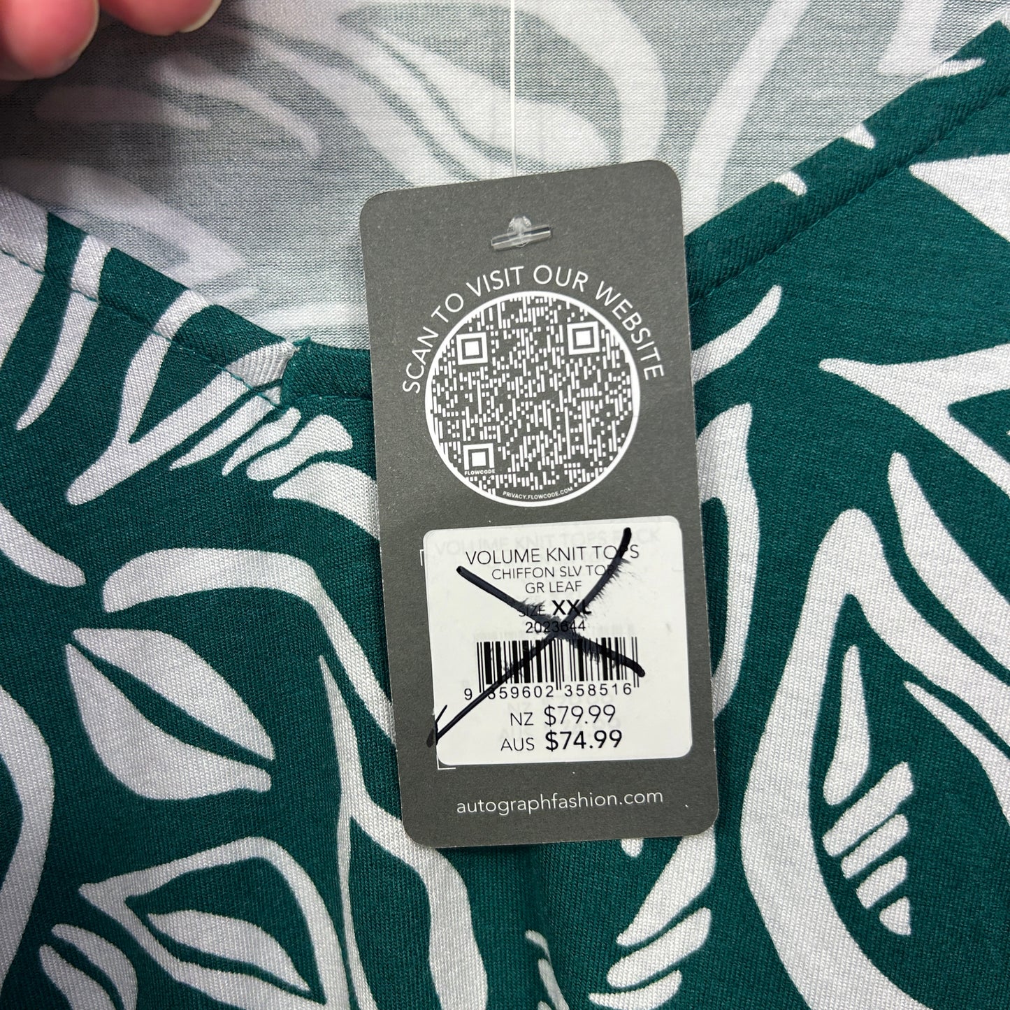 Autograph Dark Green and White Leaf Print Top - Size 24/XXL