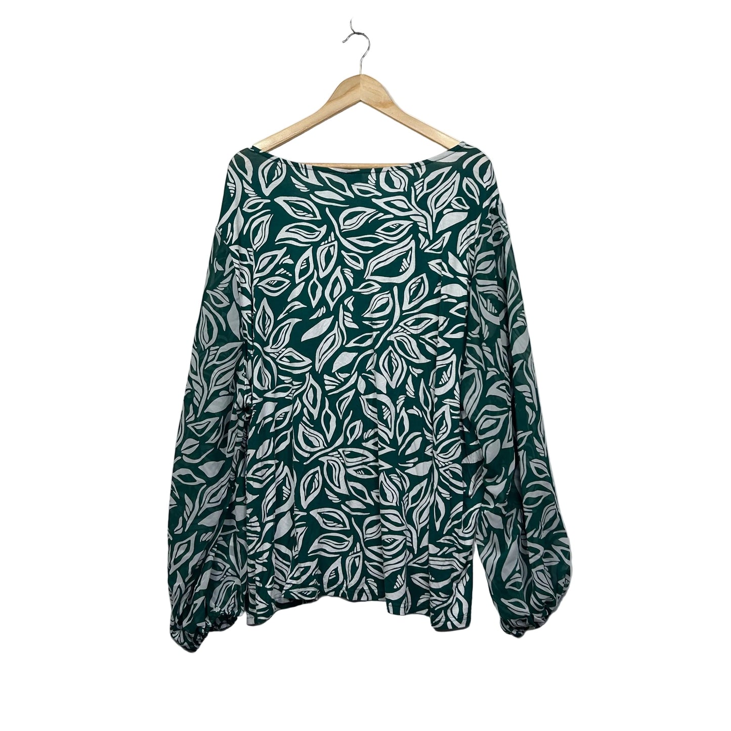 Autograph Dark Green and White Leaf Print Top - Size 24/XXL