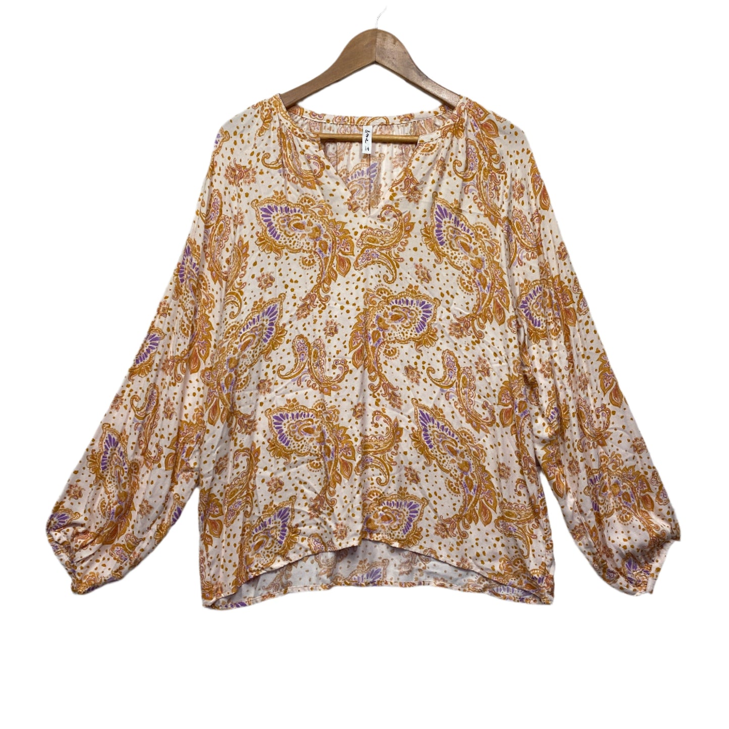 & Me Top Size 14 Long Sleeve Paisley Print Button Up Viscose