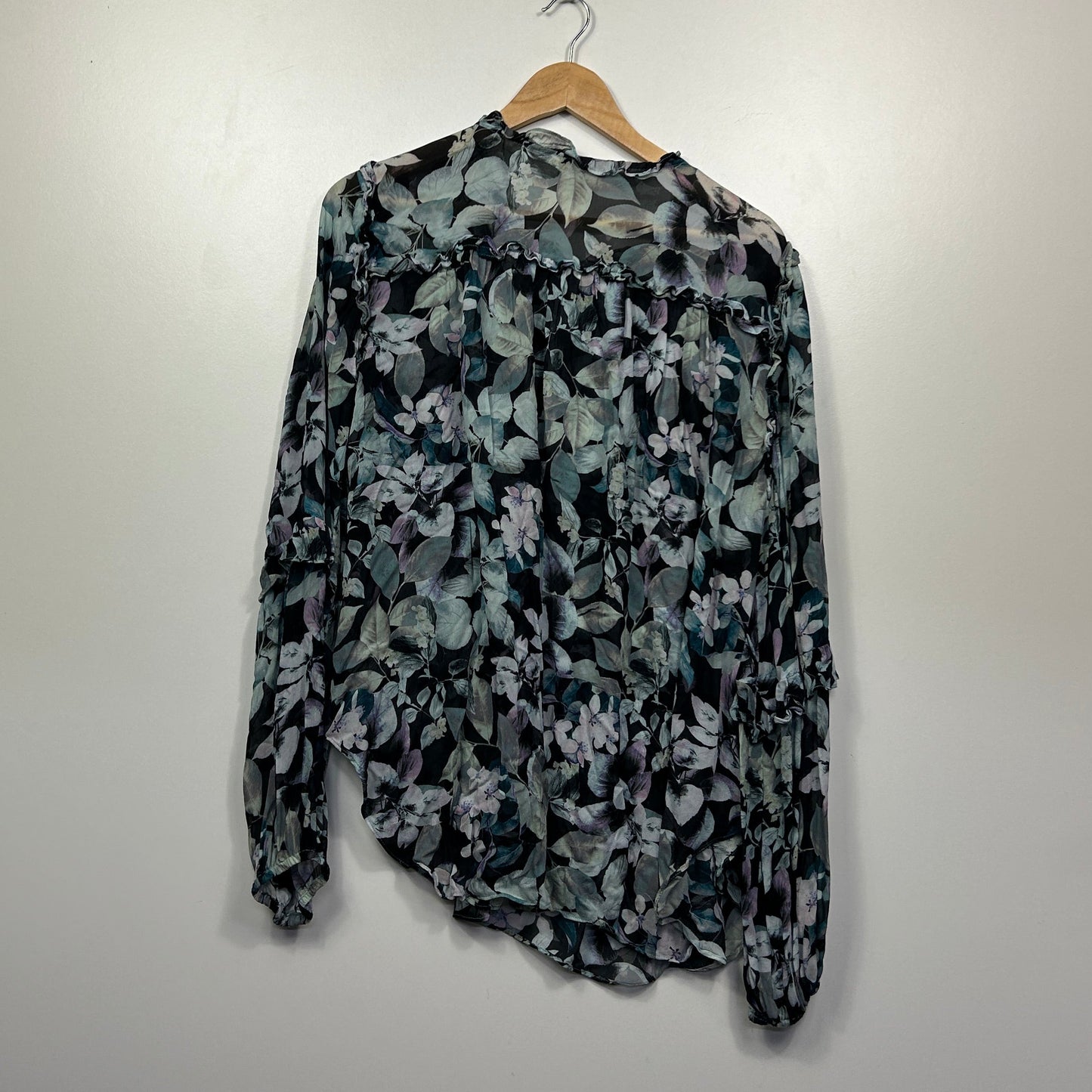 Sussan Black Floral Sheer Blouse - Size 18
