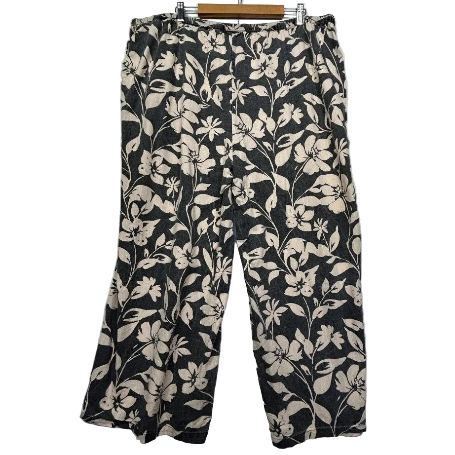 You and All Grey Linen Blend Floral Pants -  Size 24