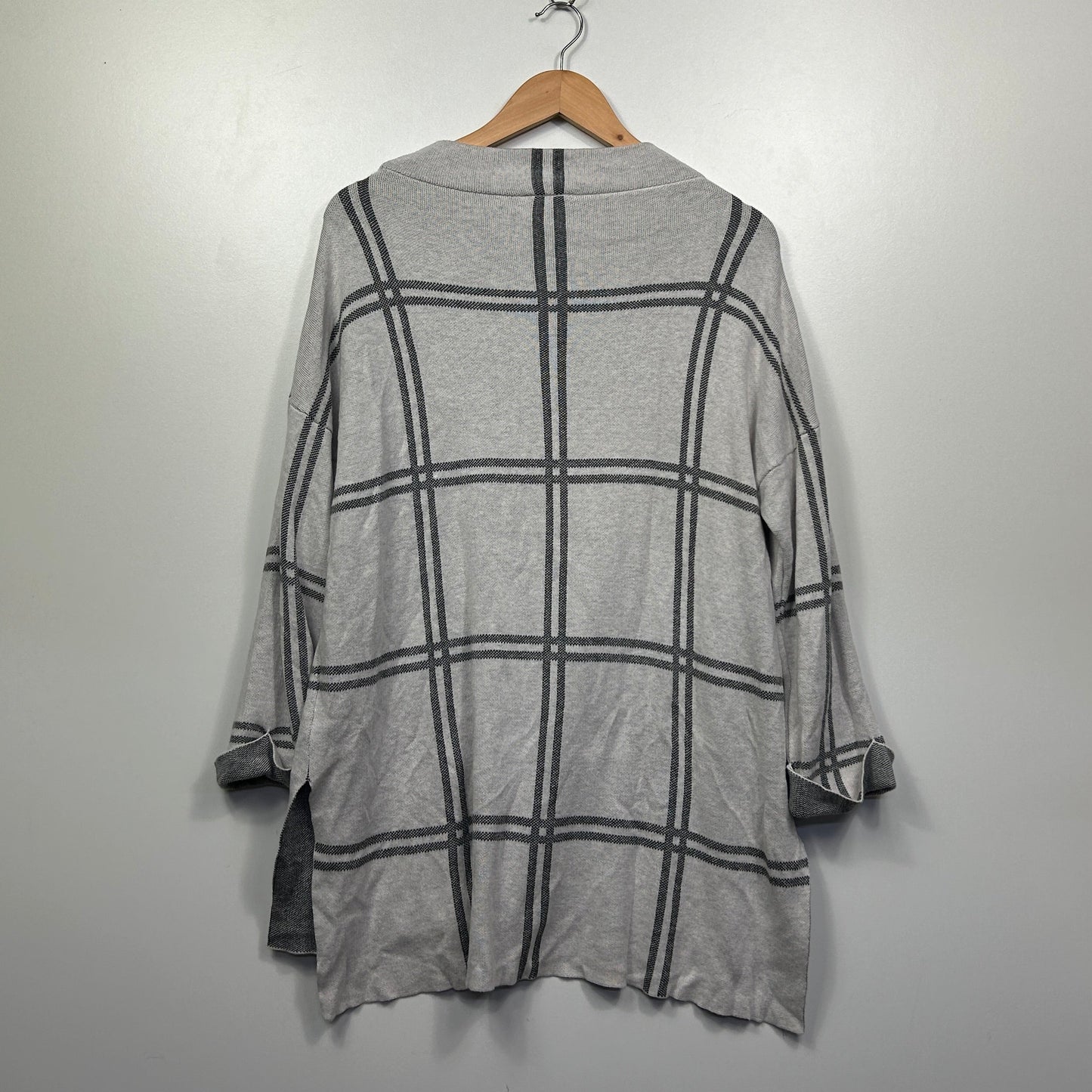 Sussan Grey Windowpane Check Wool Blend Knit Top - Size XL
