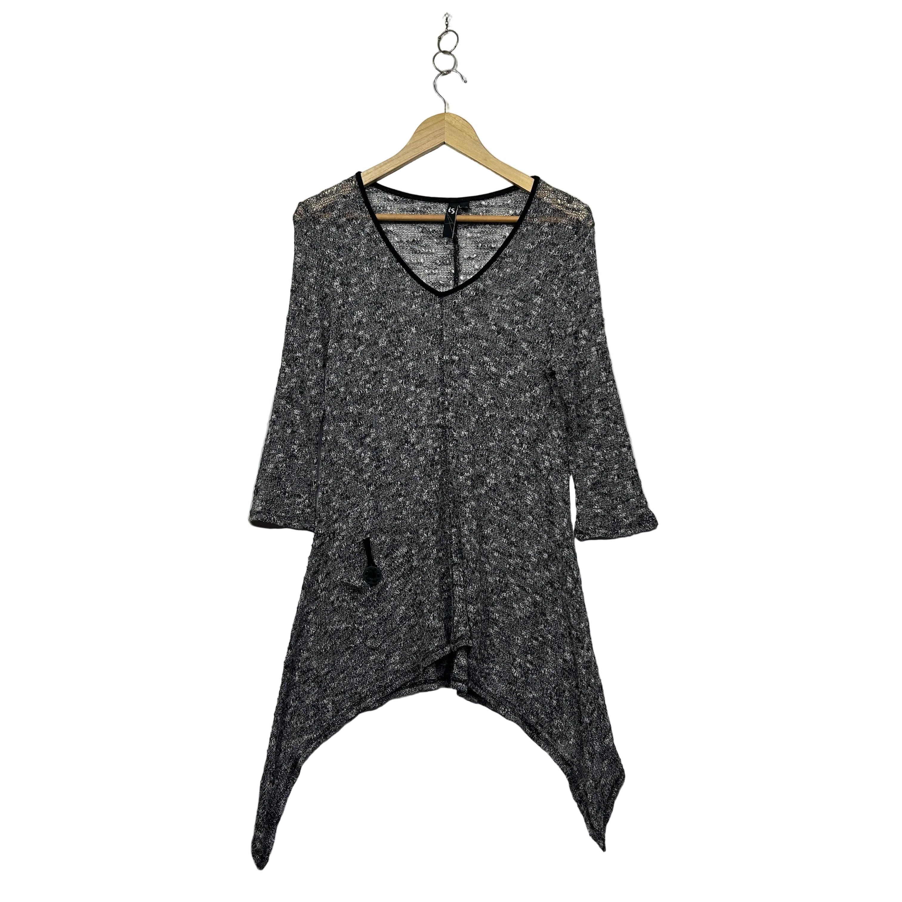 Taking Shape Black Mesh Knit Sheer Asymmetric Tunic - Size 14/XS