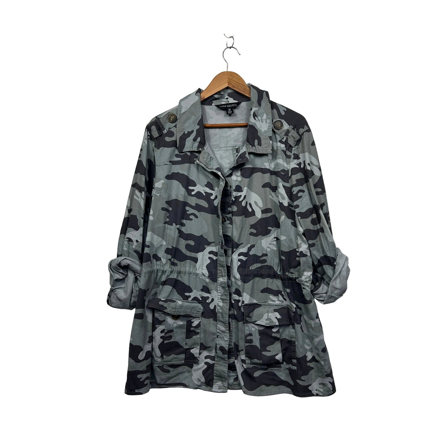 Curve Society Grey Camo Utility Jacket - Size 20