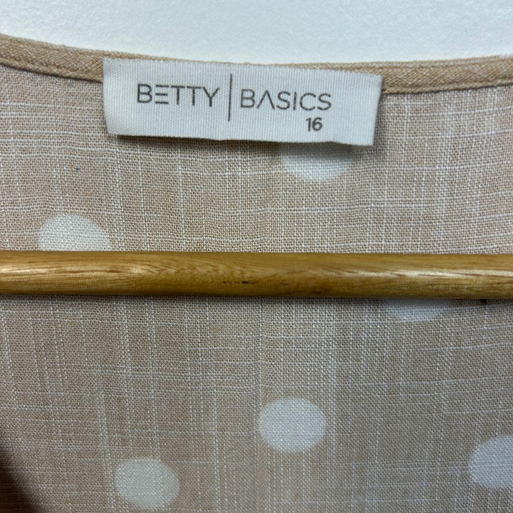 Betty Basics Beige Linen Spot Dress - Size 16 (Altered)