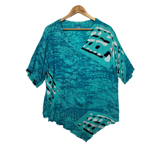 Sea of Love Top Size 14 Aqua Short Sleeve Rayon