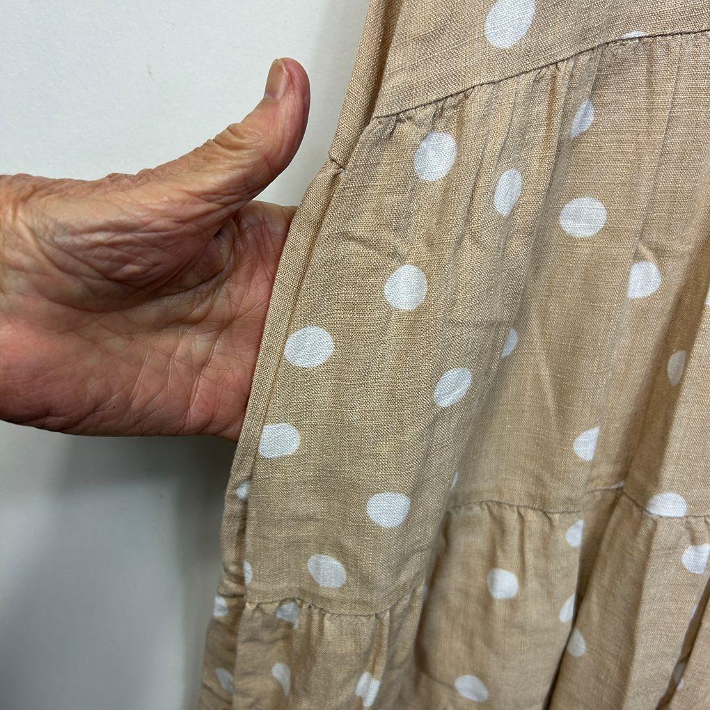 Betty Basics Beige Linen Spot Dress - Size 16 (Altered)