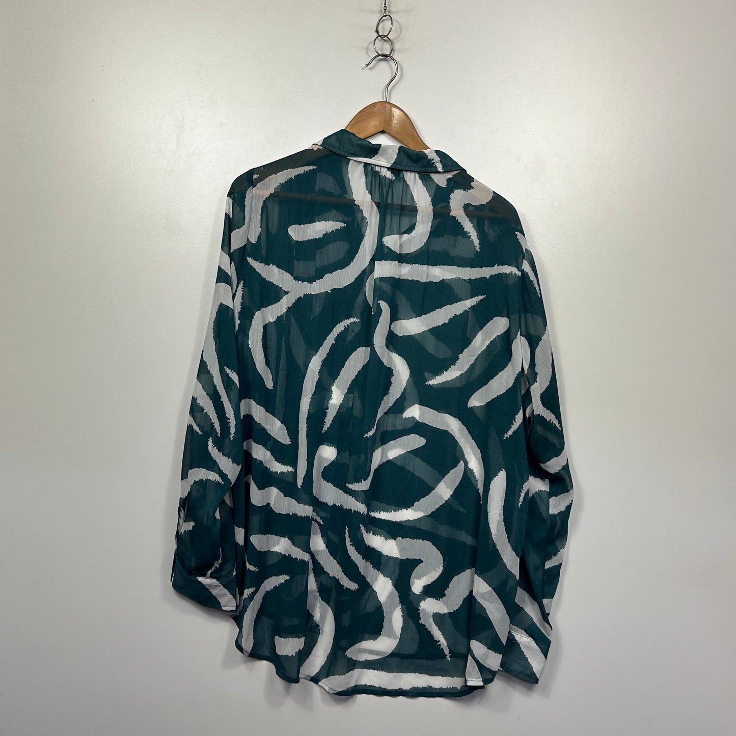 Preview Teal Abstract Print Sheer Shirt - Size 20