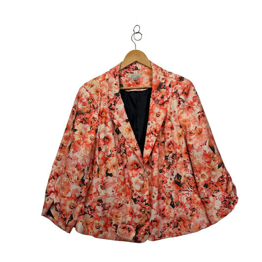 Autograph Coral Floral Print Blazer - Size 22