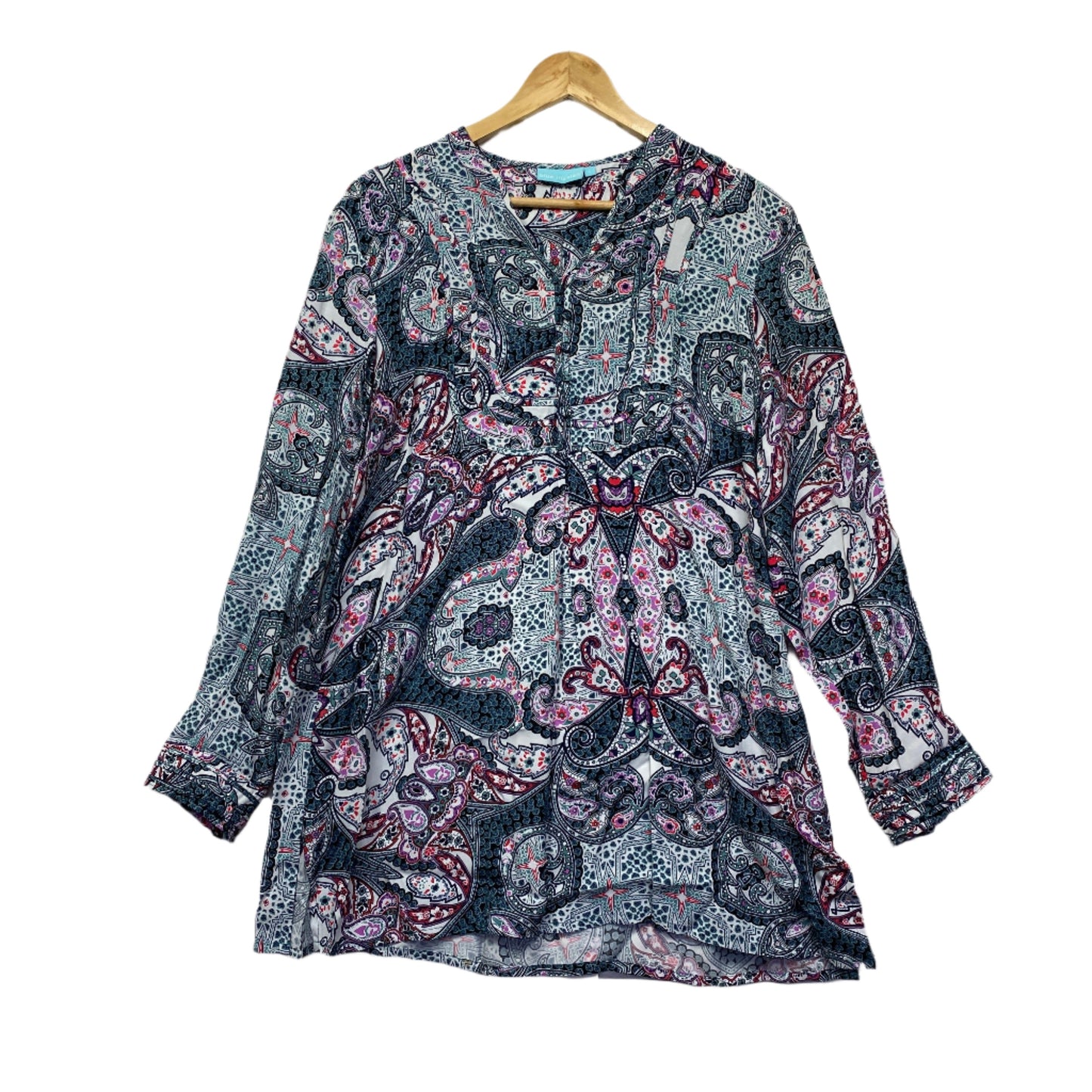 Blue Illusion Top Size Large Long Sleeve Paisley Print