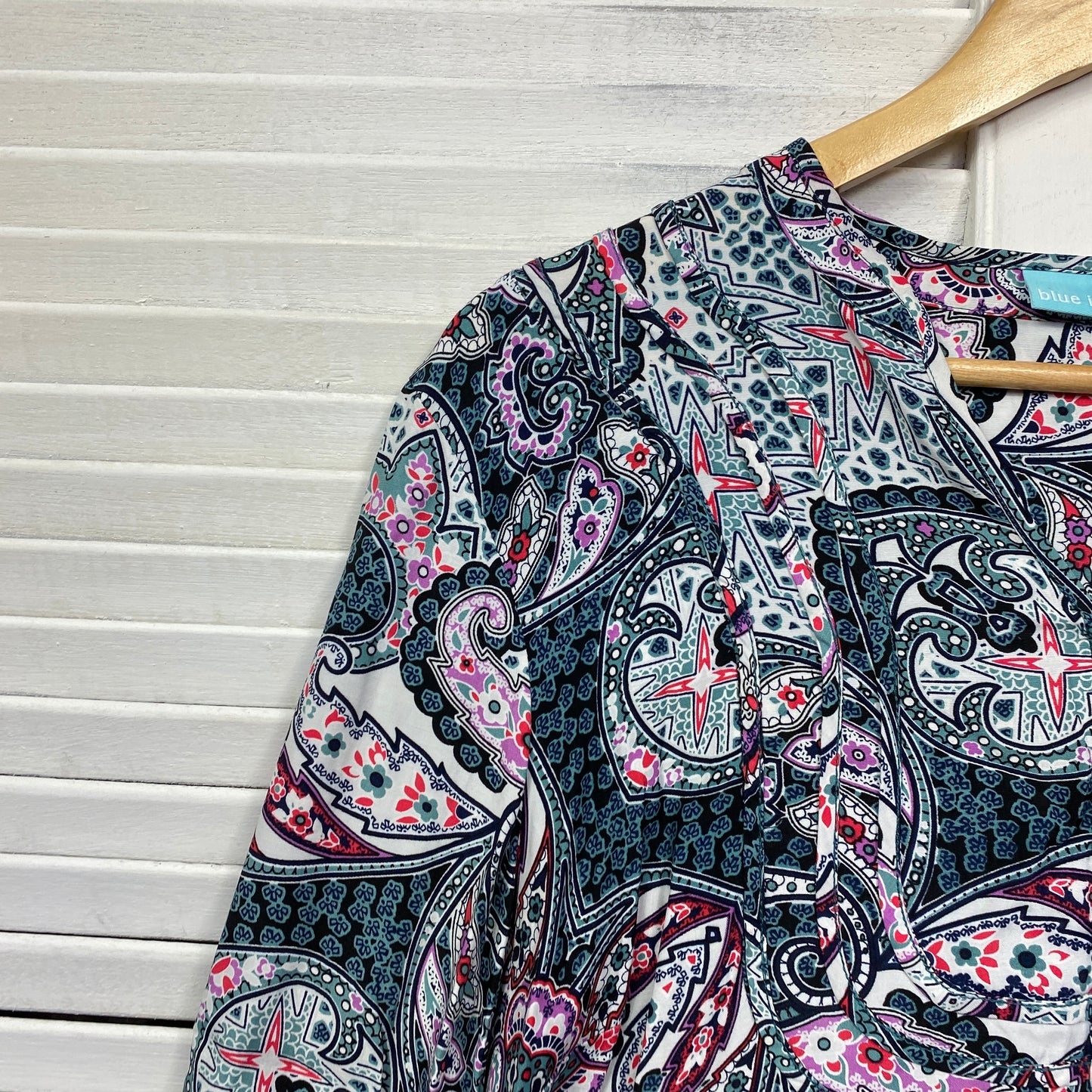 Blue Illusion Top Size Large Long Sleeve Paisley Print