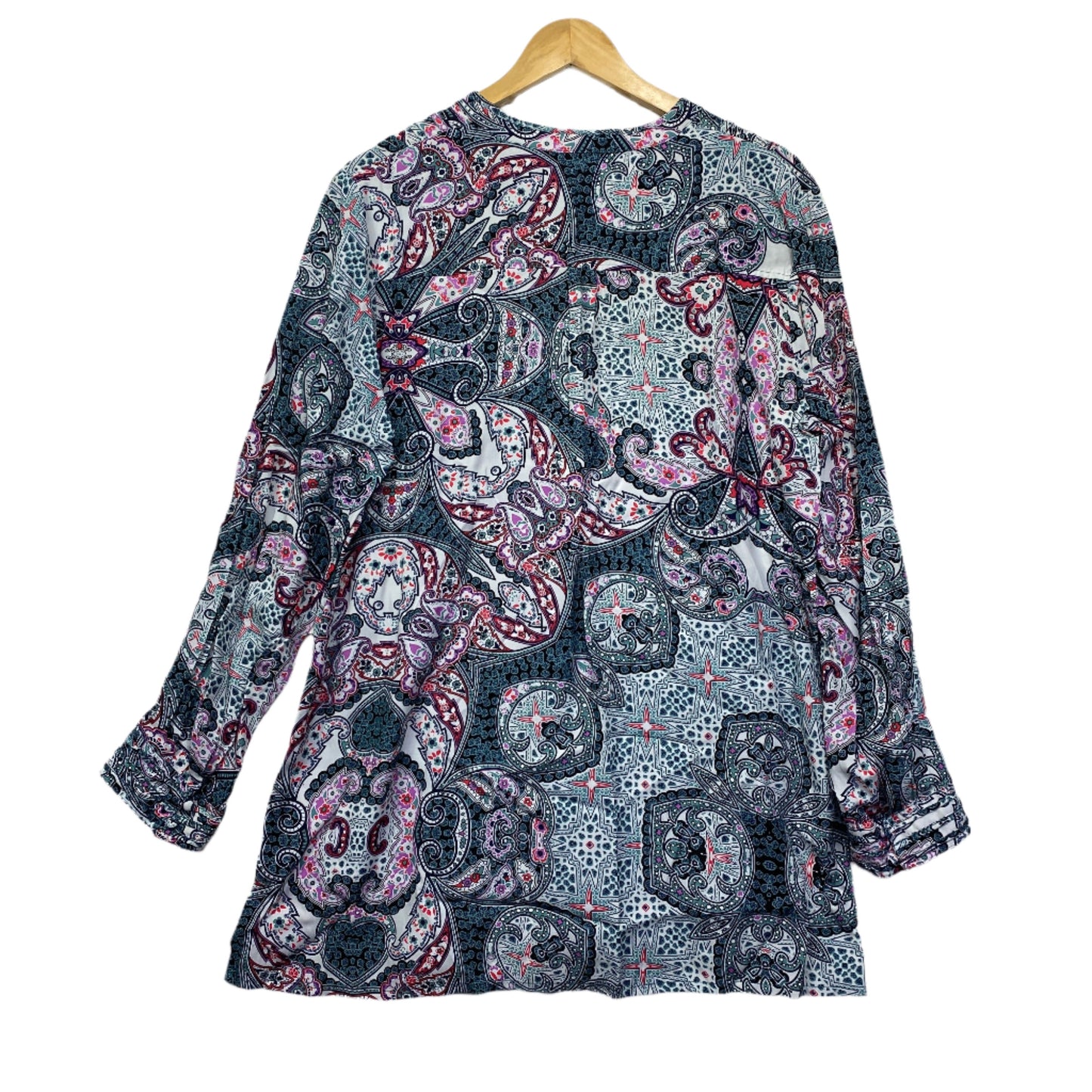 Blue Illusion Top Size Large Long Sleeve Paisley Print