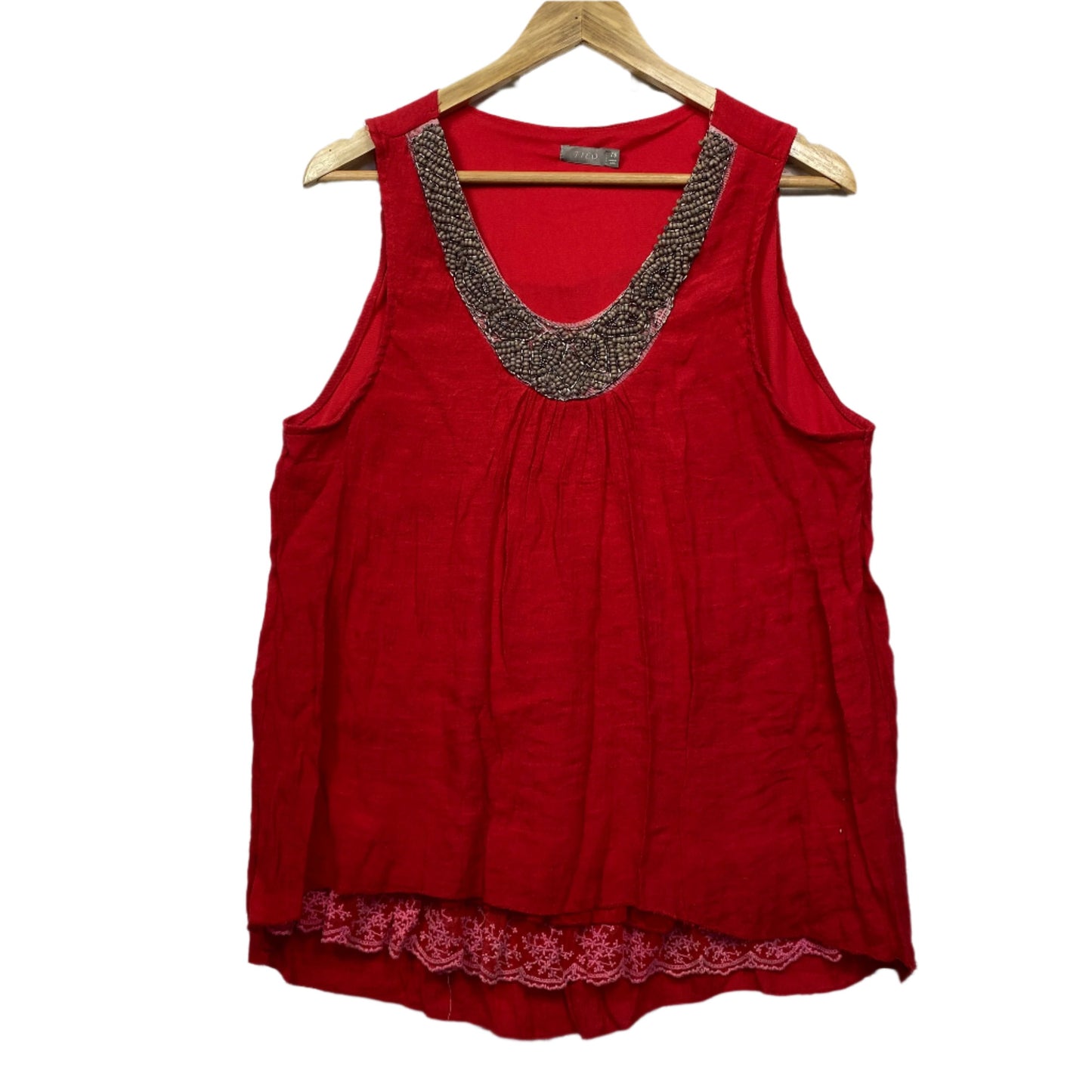 Filo Top Size 18 Red Sleeveless Beaded Lace Trim Layered