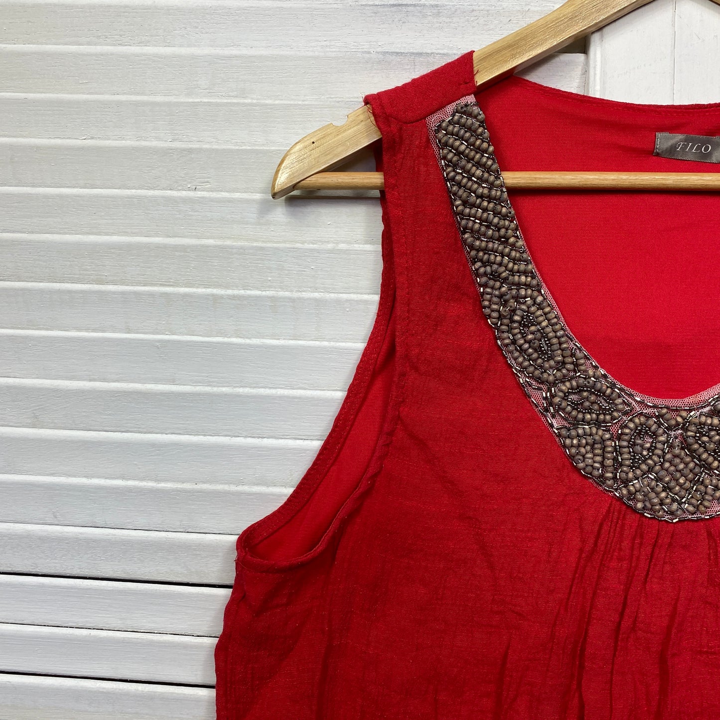 Filo Top Size 18 Red Sleeveless Beaded Lace Trim Layered