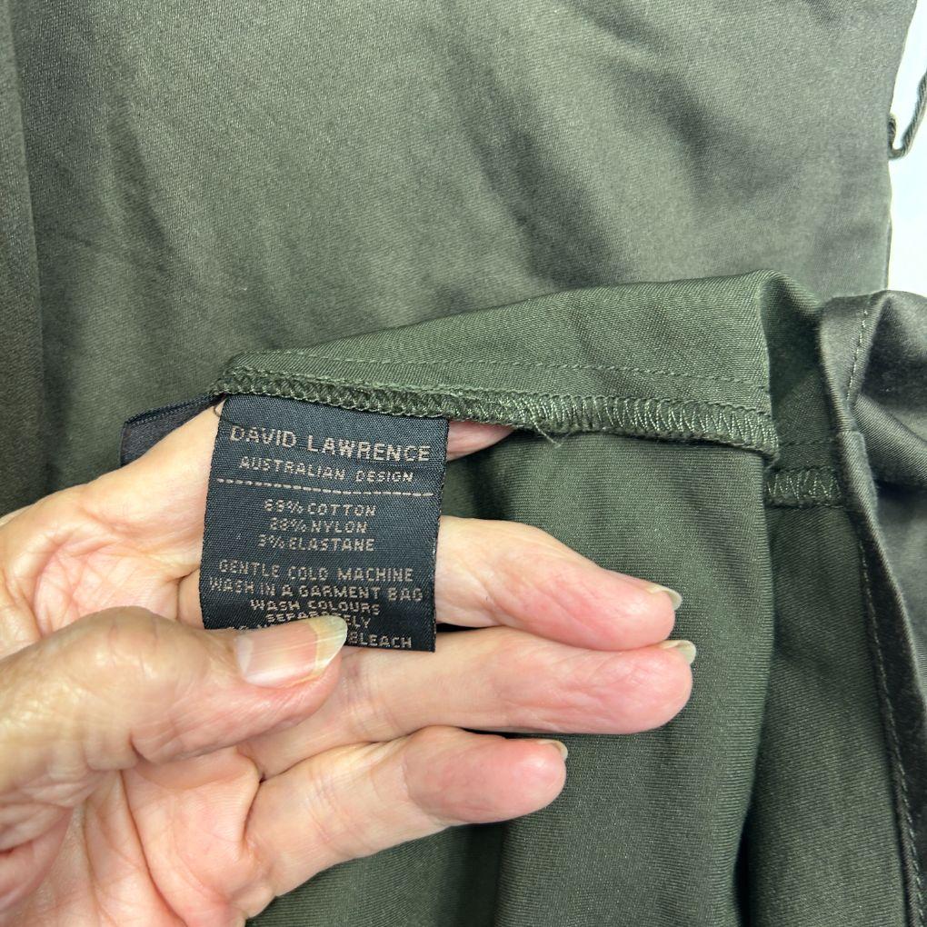 David Lawrence Olive Cotton Shirt Dress - Size 14