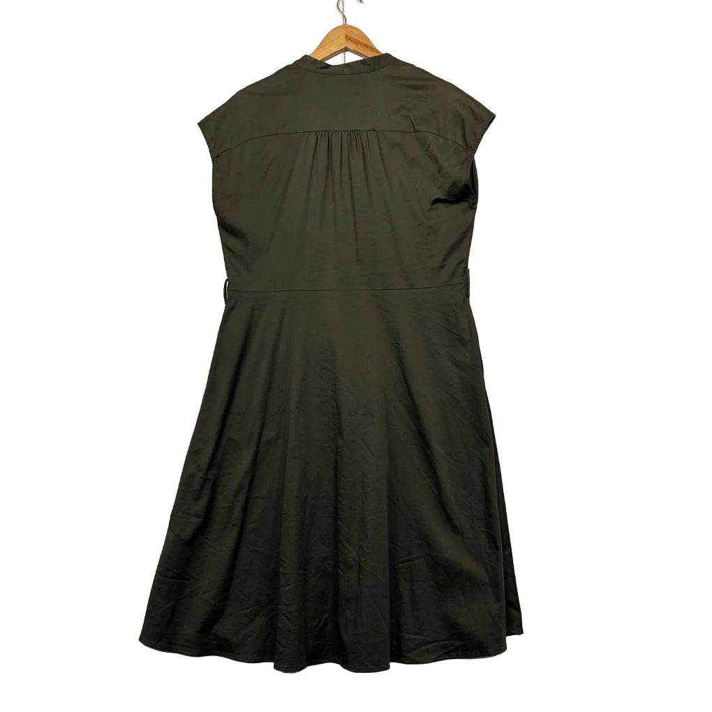 David Lawrence Olive Cotton Shirt Dress - Size 14