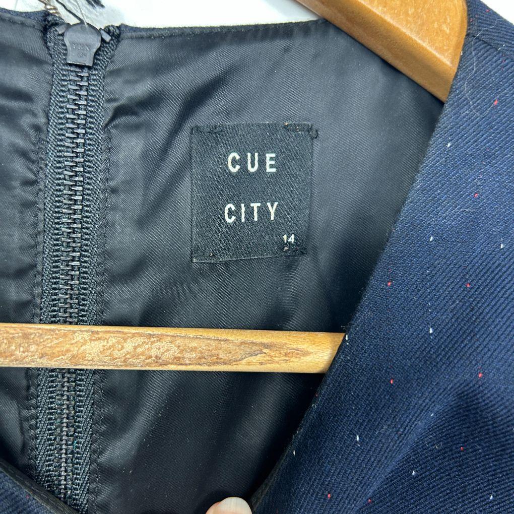 Cue City Navy Cap Sleeve Dress - Size 14