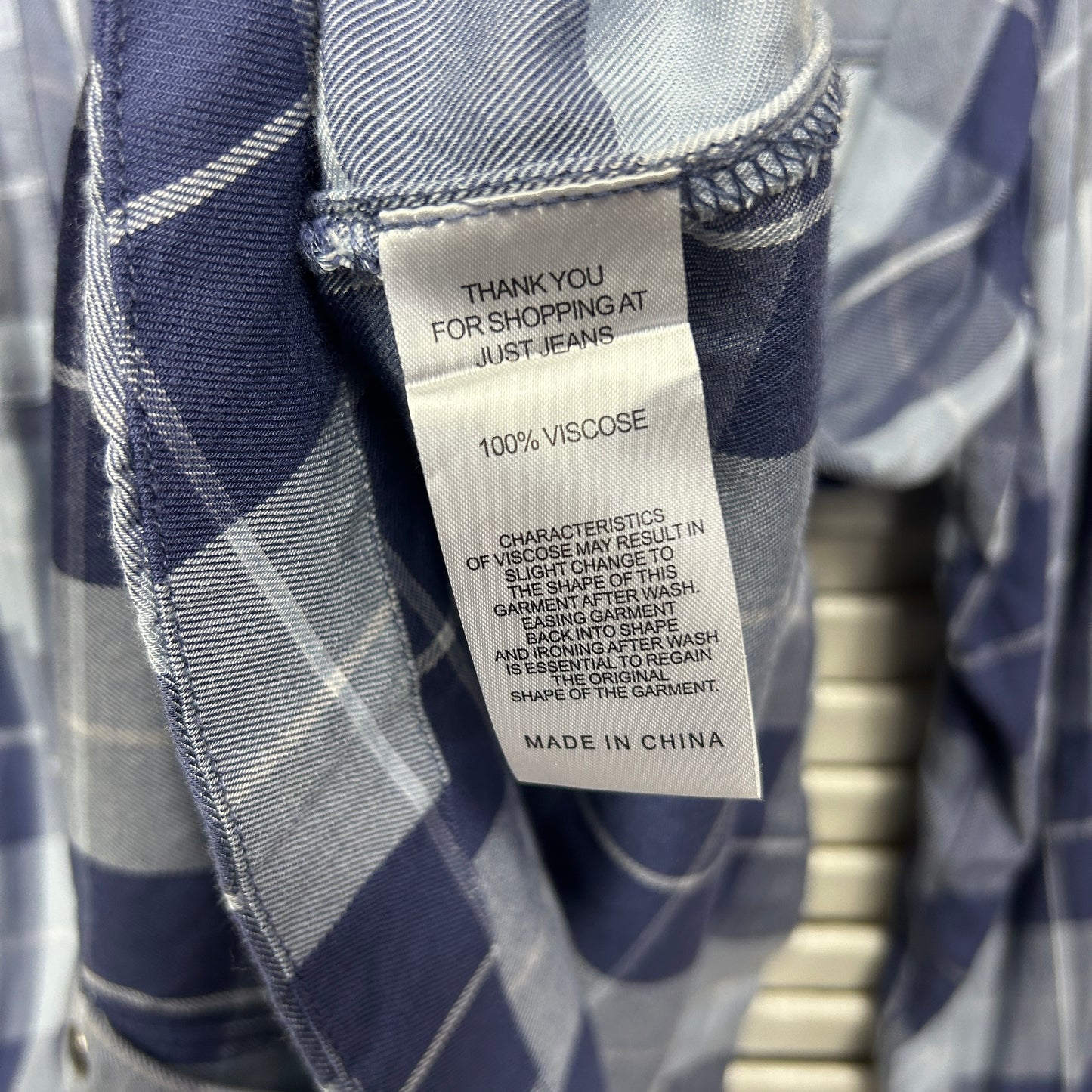 Just Jeans Top Size 16 Blue Check Snap Closure Long Sleeve Viscose