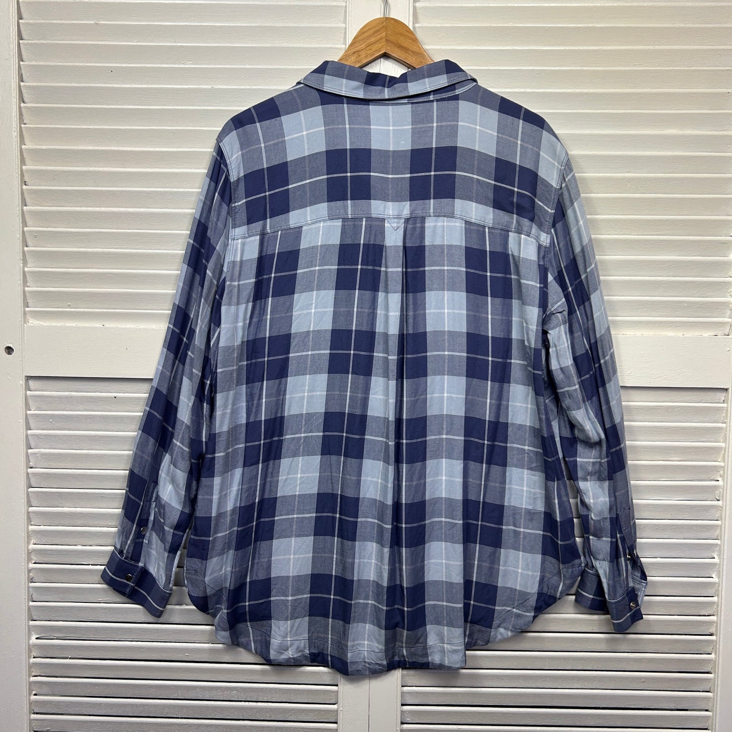 Just Jeans Top Size 16 Blue Check Snap Closure Long Sleeve Viscose
