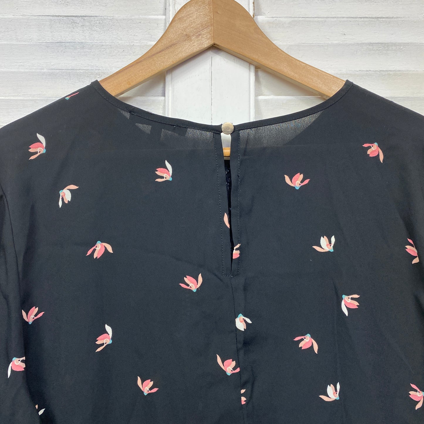 Basque Top Size 16 Long Sleeve Black Floral Office