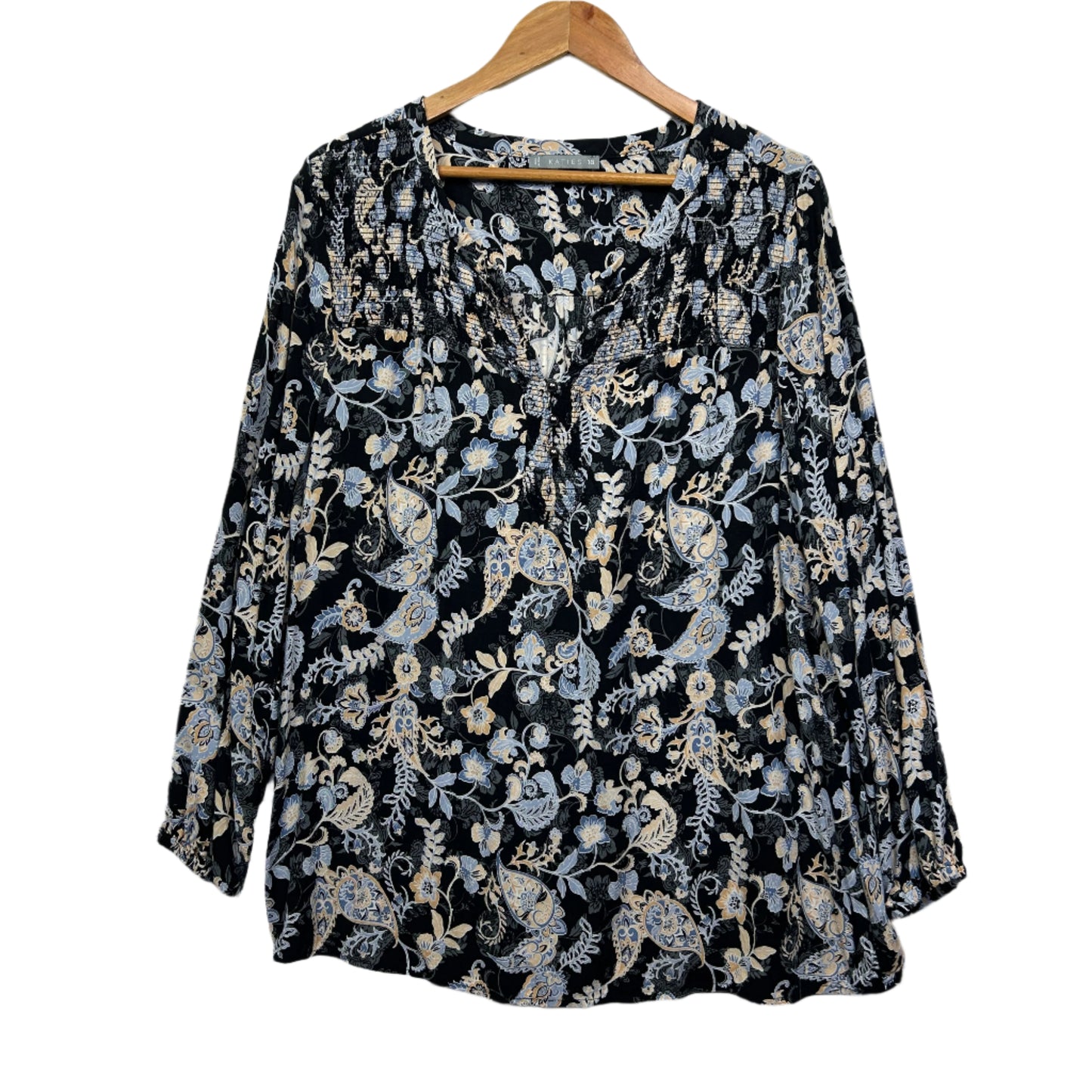 Katies Top Size 16 Multicoloured Long Sleeve Paisley Print Viscose