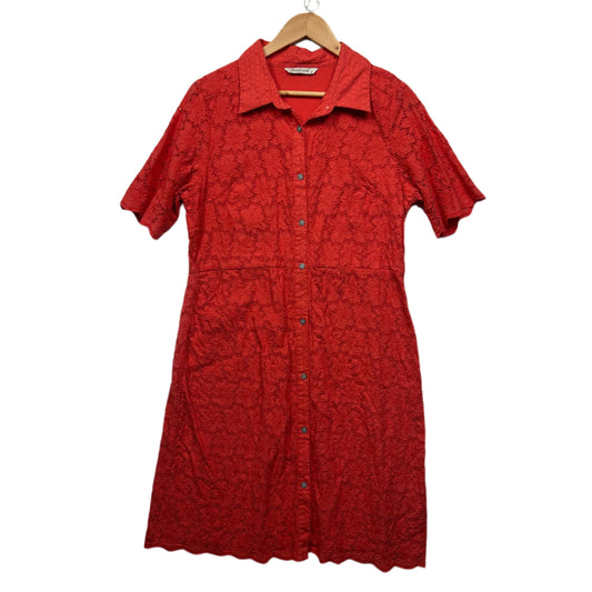Orientque Broderie Dress Size 16 Red Button Up 100% Cotton