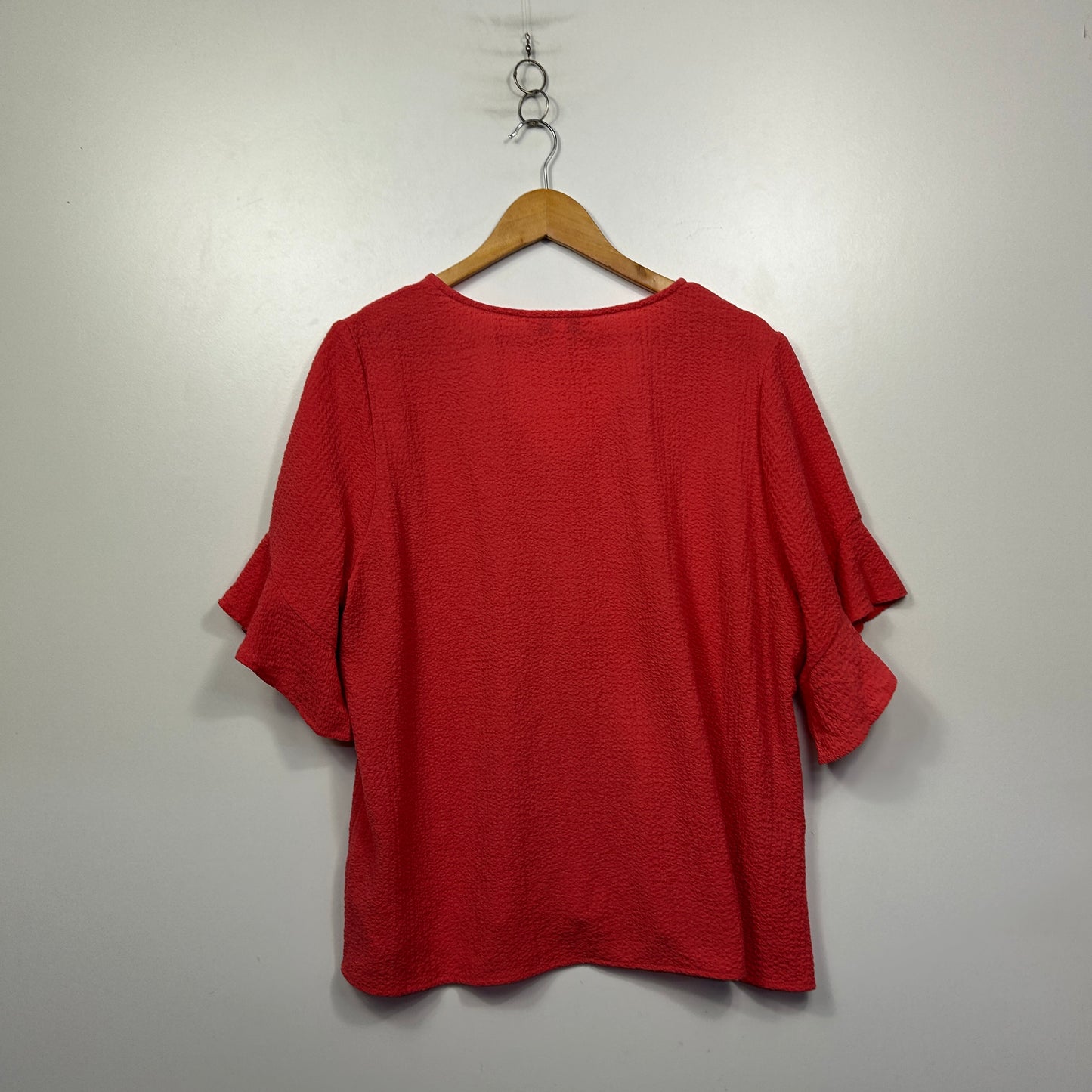 Preview Coral Textured Top with Ruffle Sleeves - Size 16