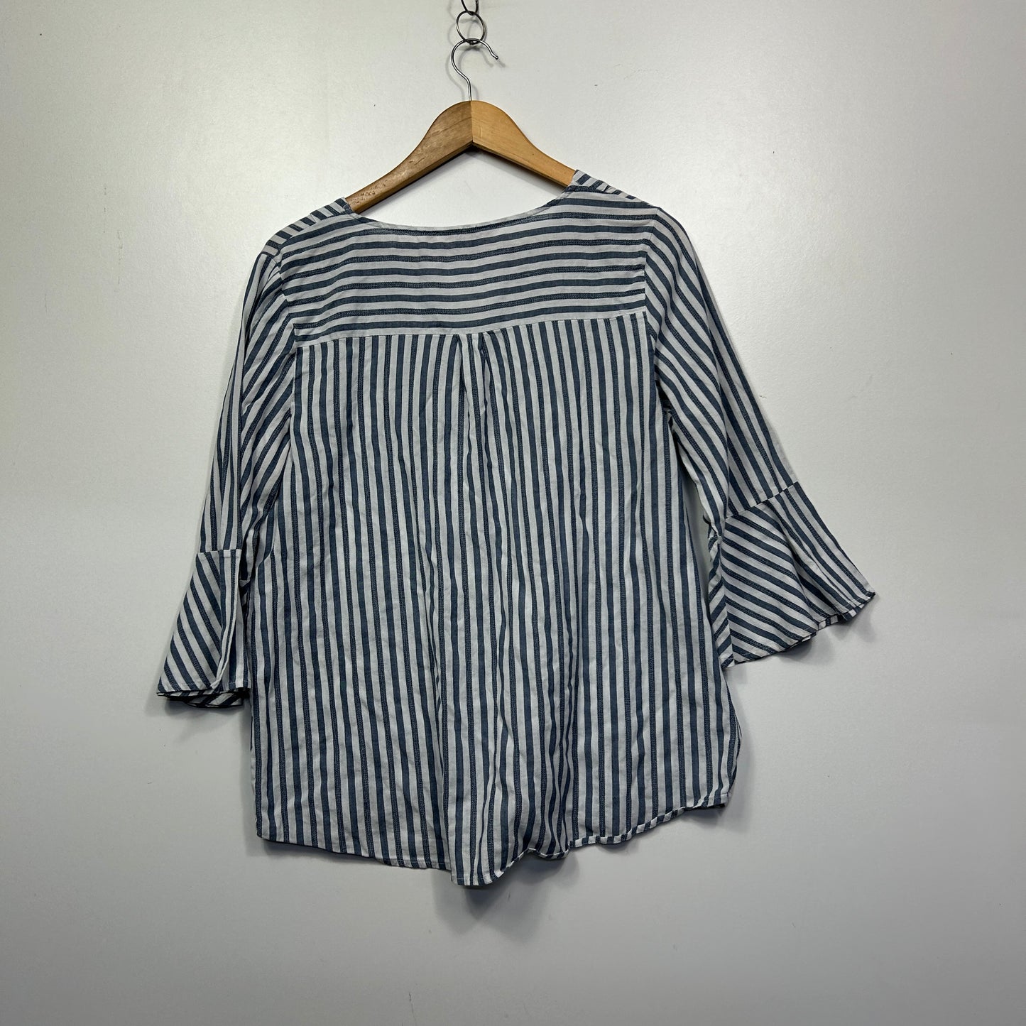 Millers Navy and White Striped Three-Quarter Sleeve Top - Size 14