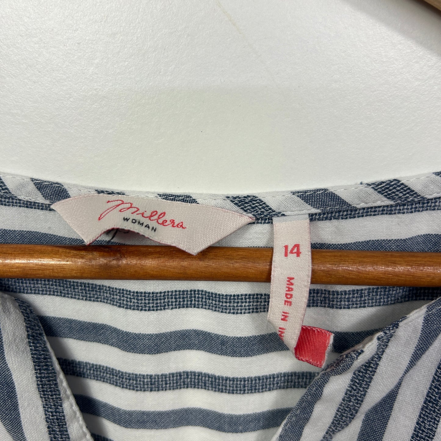 Millers Navy and White Striped Three-Quarter Sleeve Top - Size 14