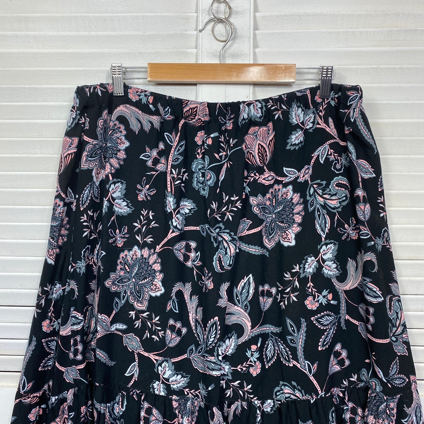 Rivers Maxi Skirt Size 14 Black Floral Elastic Waist