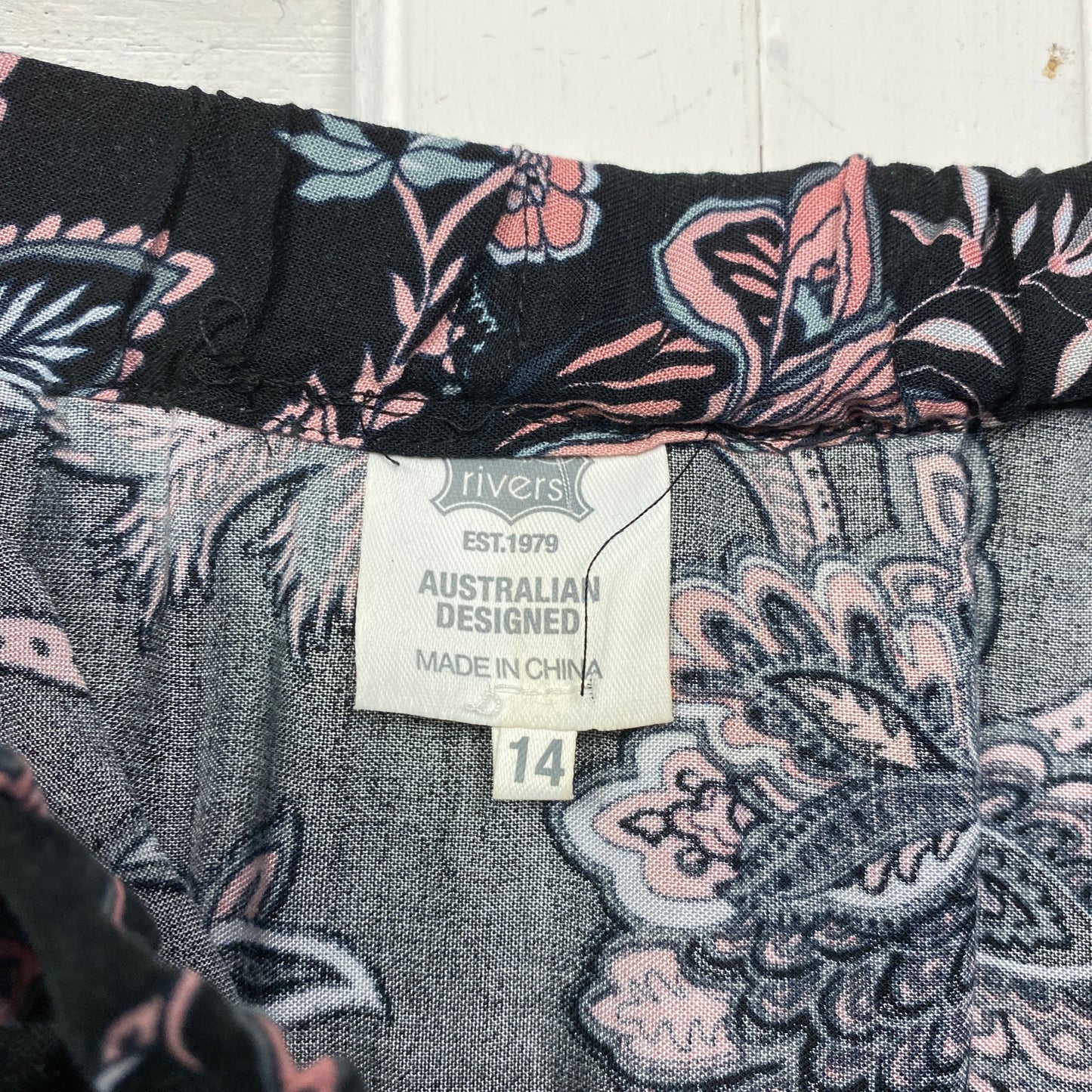 Rivers Maxi Skirt Size 14 Black Floral Elastic Waist