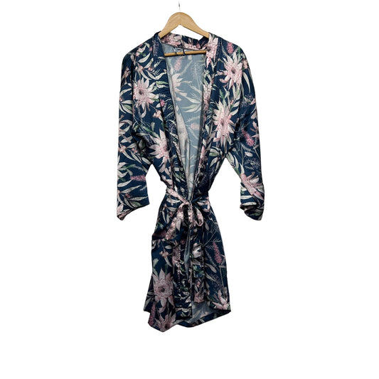 Multicoloured Floral Kimono Dressing Gown Robe - M/L
