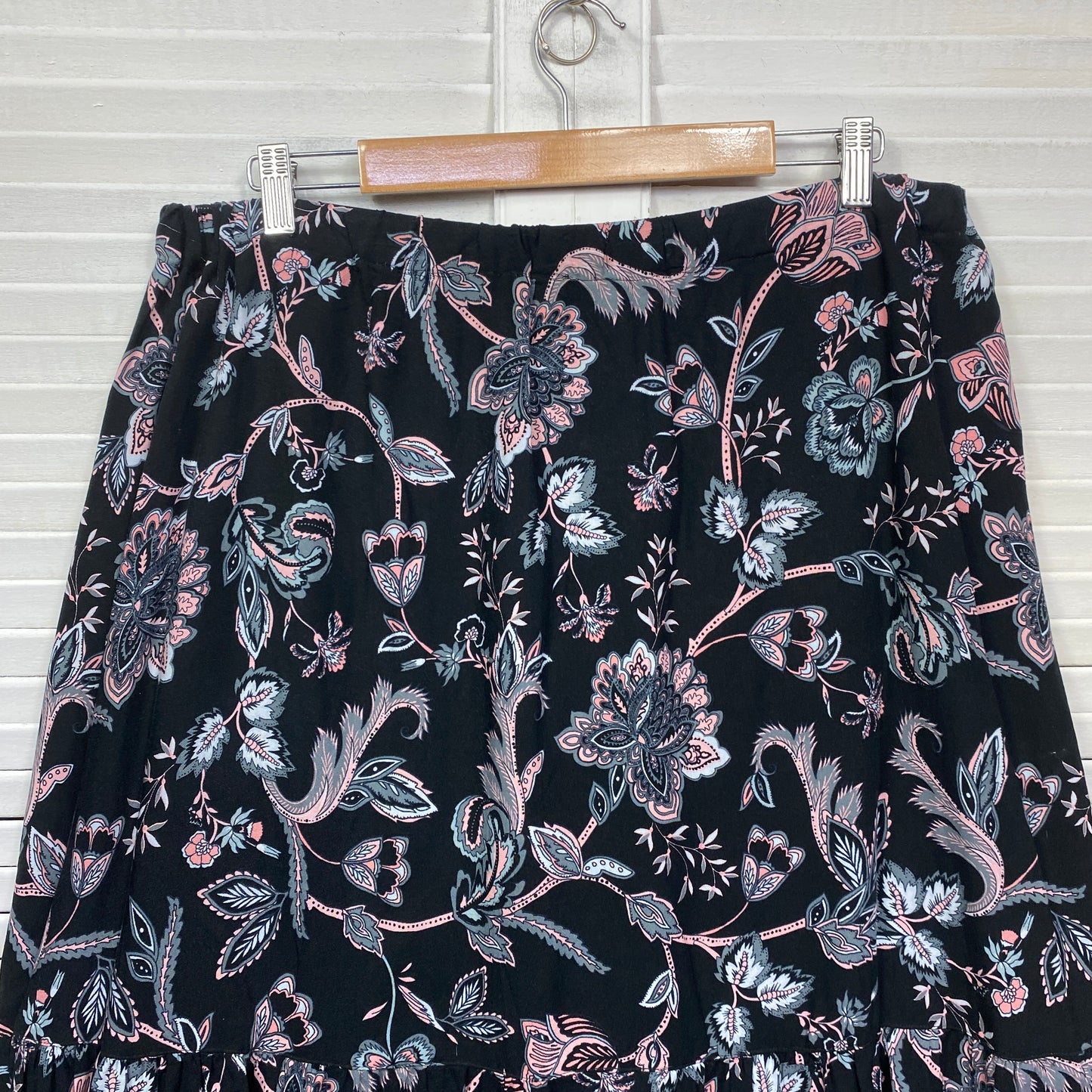 Rivers Maxi Skirt Size 14 Black Floral Elastic Waist