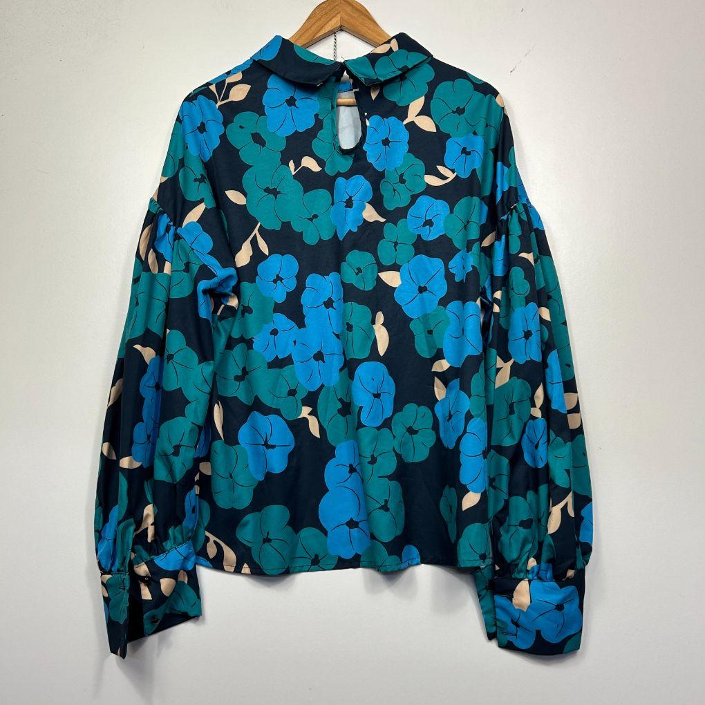 Shein Teal Floral Print Top - Size XL