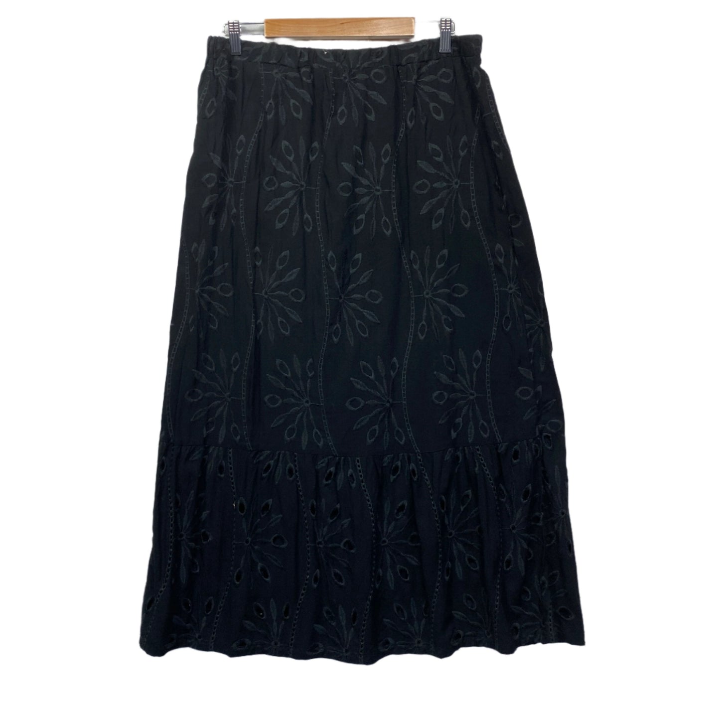 Millers Maxi Skirt Size 16 Plus Black Embroidered Elastic Waist