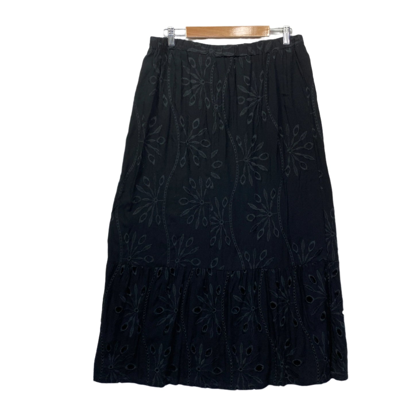 Millers Maxi Skirt Size 16 Plus Black Embroidered Elastic Waist